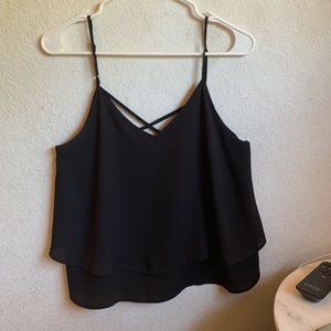 Black Crisscross Back Black Tank Top